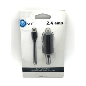 onn Car Charger With Attached Micro USB CABLE NEW 2.4 amp NIP